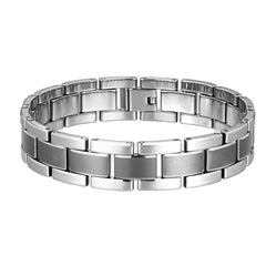 Bold Men’s Bracelet – Interlocking Track Link Design in a Polished Silver Finish with Dark Grey Contrast – Scratch & Tarnish Resistant Tungsten – Jewelry Gift or Accessory for Men