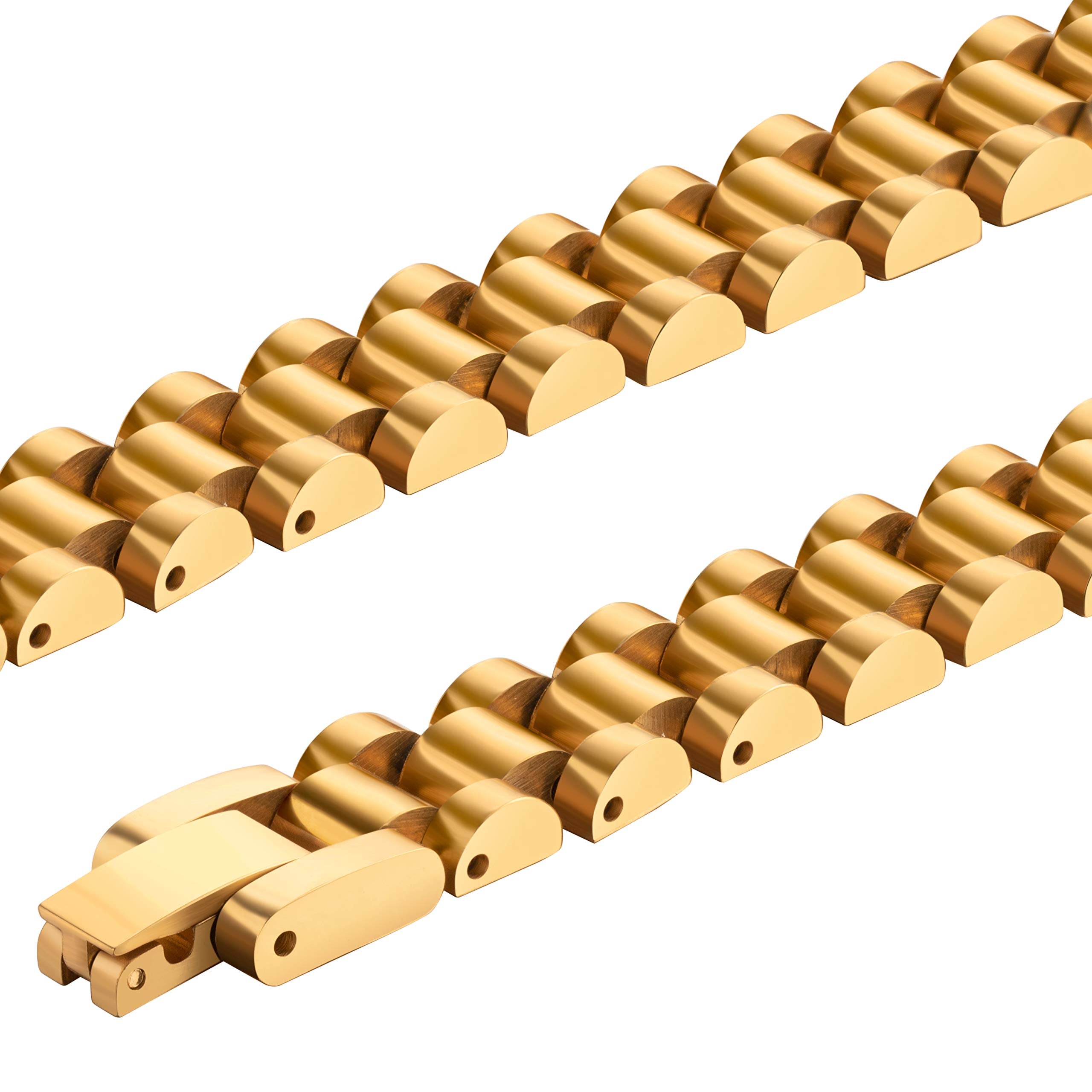 Urban Jewelry Men’s Link Bracelet – Track Chain Design in a Radiant Gold Finish – Made of Stainless Steel for Him