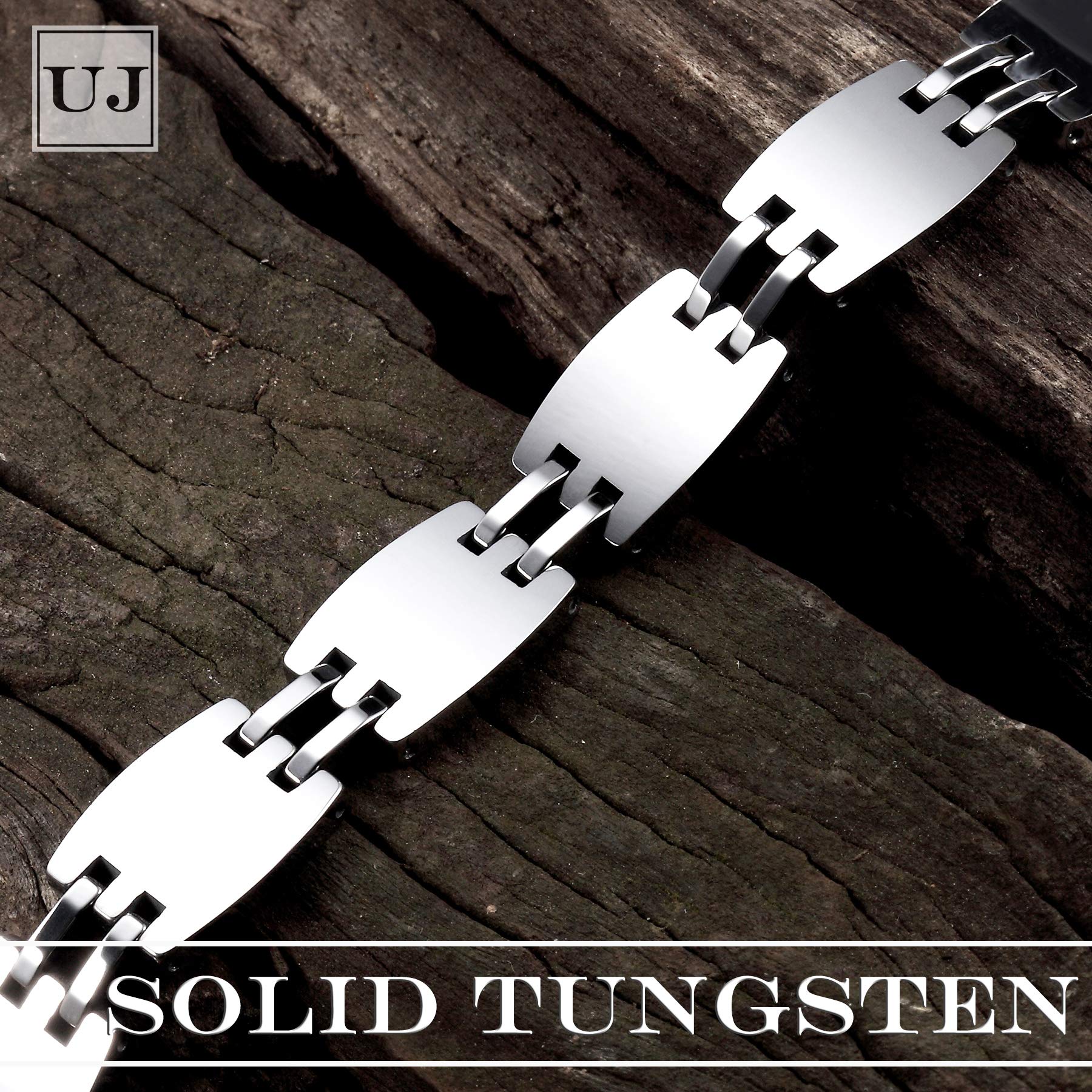 Dapper Men’s Bracelet – Hybrid Interlocking Track Links & Box Chain Design – Radiant Silver Finish – Scratch & Tarnish Resistant Tungsten Metal – Jewelry Gift or Accessory for Men
