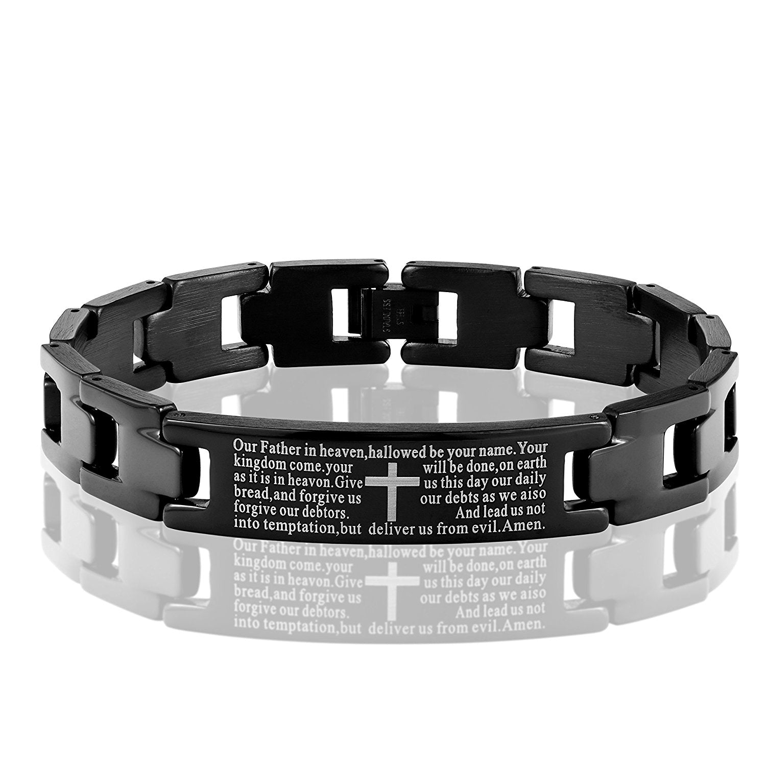 Urban Jewelry Lords Prayer Cross - 316L Stainless Steel Link Bangle Bracelet for Men