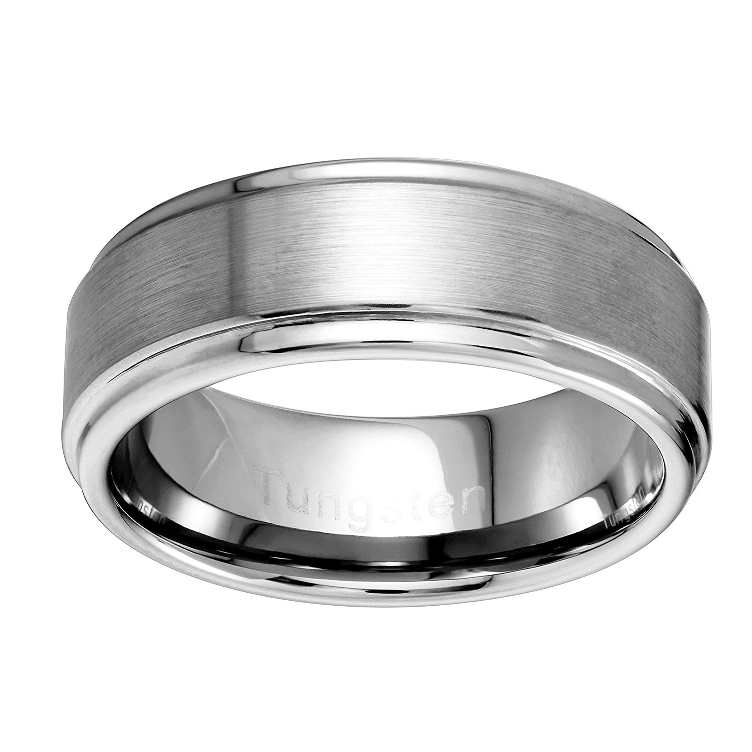 Urban Jewelry Beveled Edge Brushed Solid Tungsten 8 mm Comfort Fit Ring Band for Men