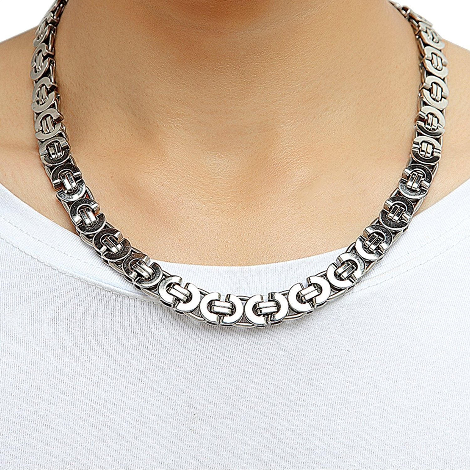 Urban Jewelry Mechanic Style Ultra Wide Stainless Steel Men's Necklace (Silver, 18,21,23 inches, 11 mm width)