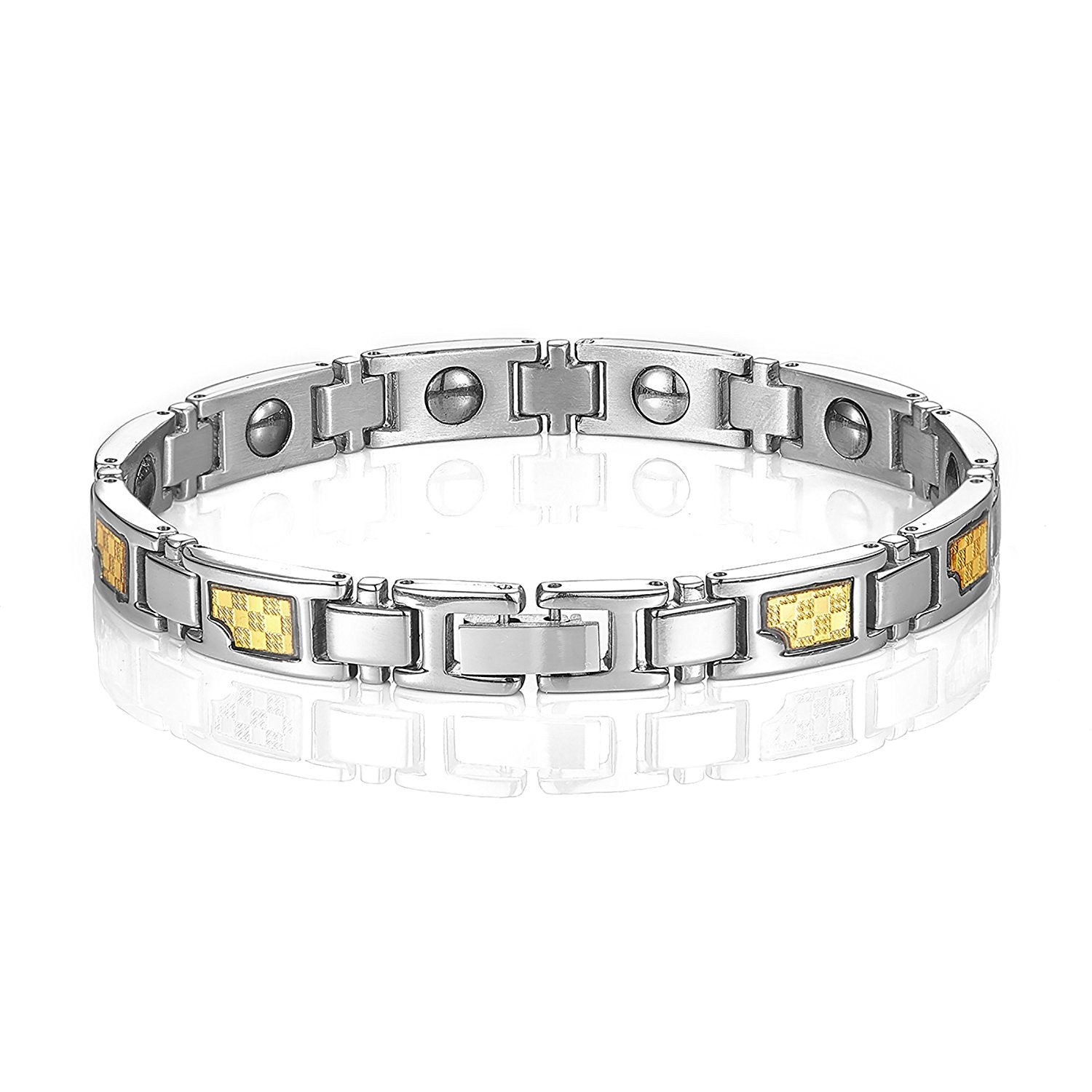 Urban Jewelry Elegant Men's Titanium Magnet Link Bracelet 8.5 inch (Silver, Gold)