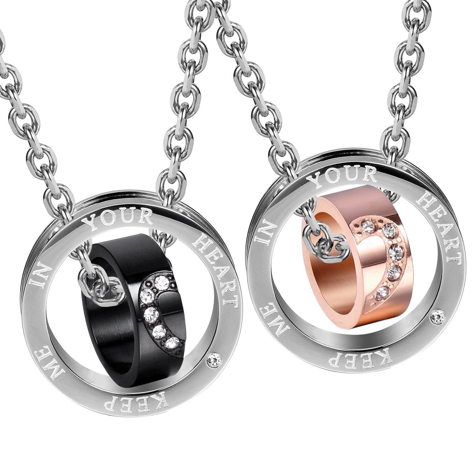 Urban Jewelry Sparkle 2pcs His & Hers Heart Couples Jewelry CZ Double