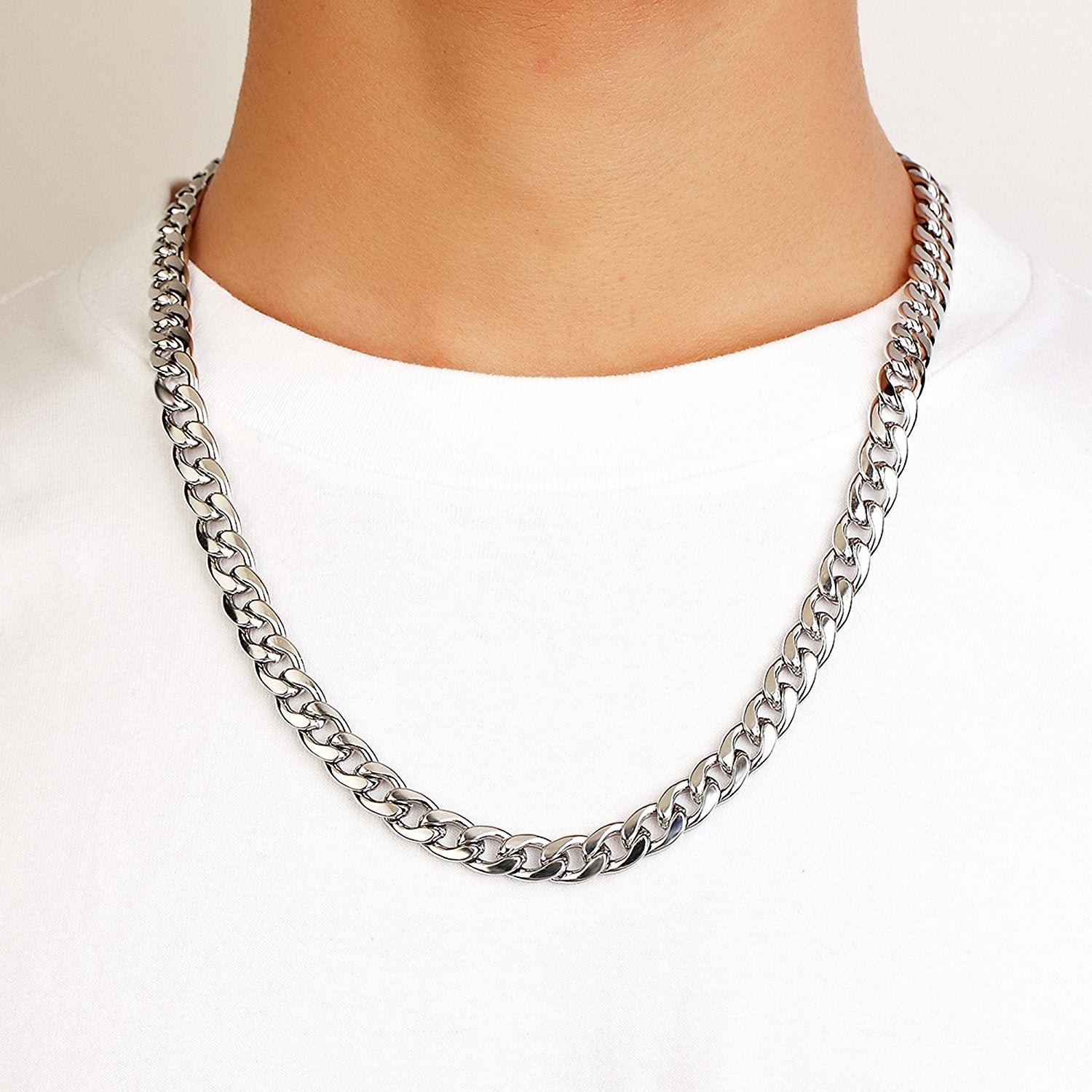 Urban Jewelry Polished Stainless Steel Men's Curb Chain Necklace in Variety of Sizes and Colors
