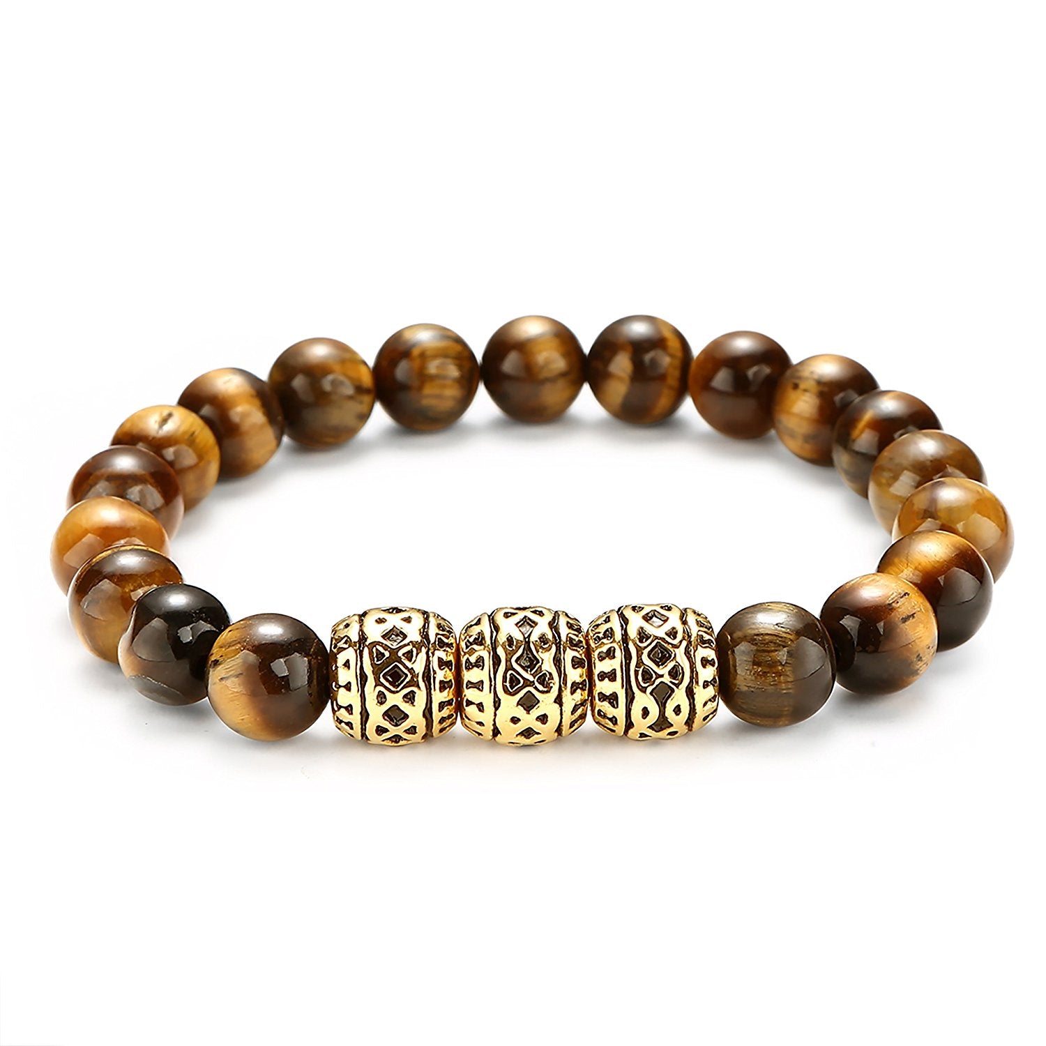 Urban Jewelry Beaded Cuff Bracelet with Stainless Steel Gold Color and Brown Beads