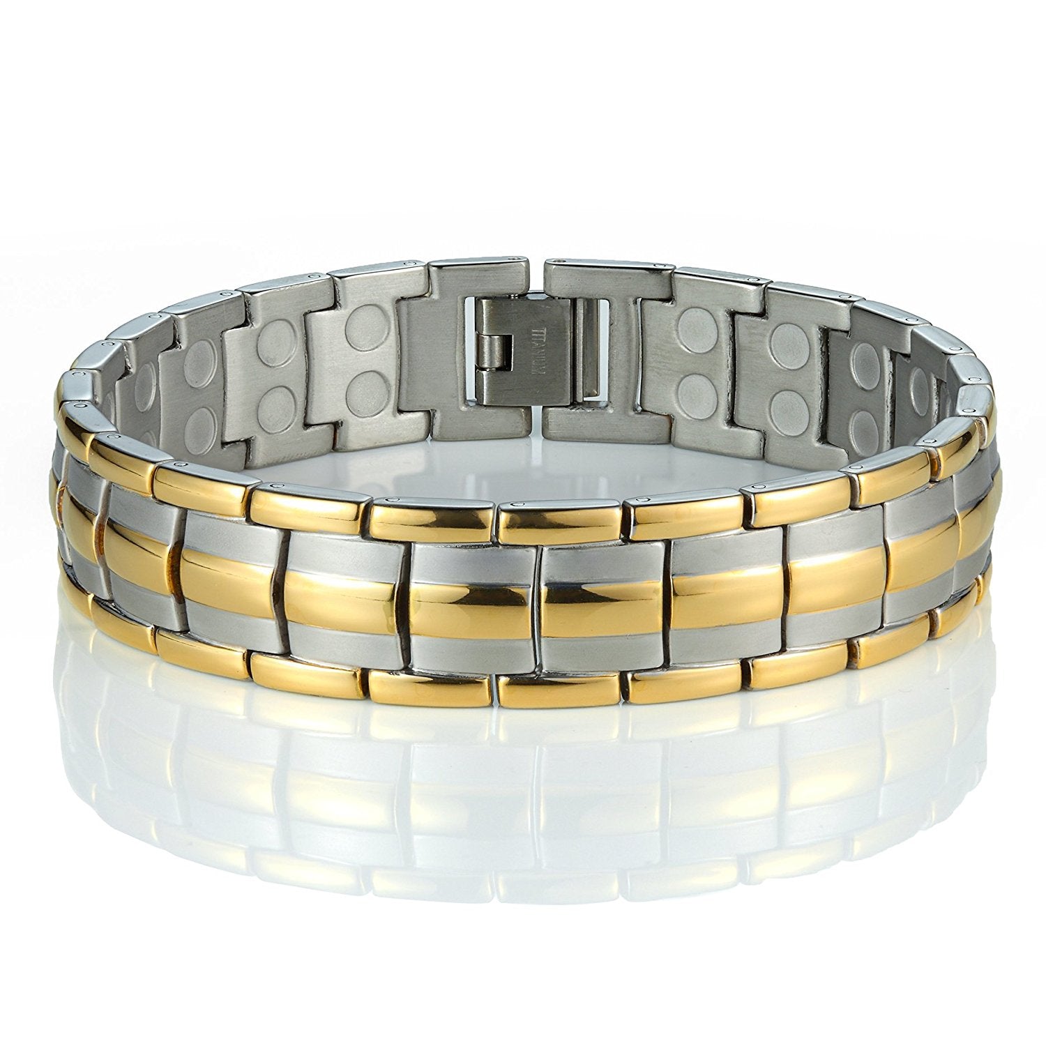 Urban Jewelry Men's Titanium Bracelet 8.66 inch Durable and Comfortable (Gold and Silver Tone)