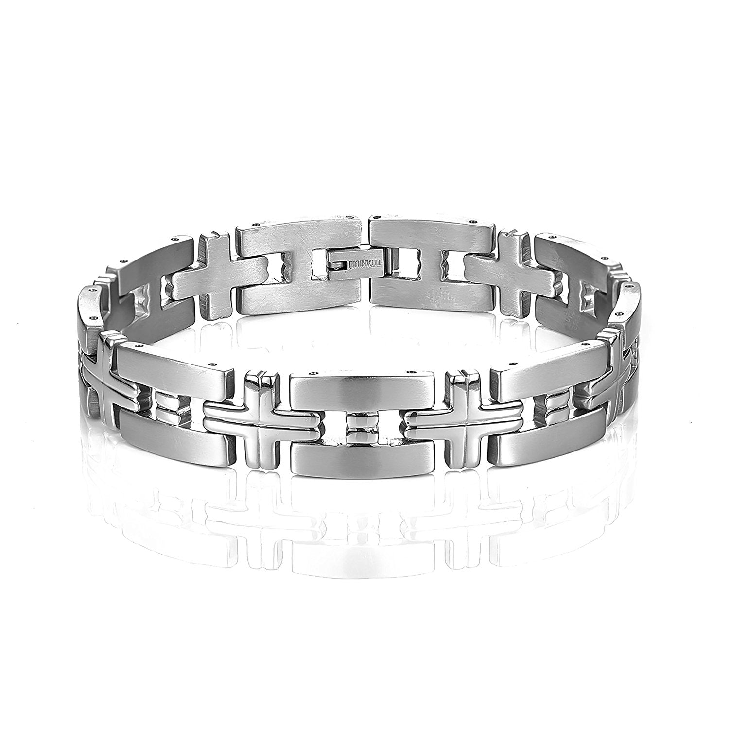 Impressive Men's Titanium Silver Toned Cross Link Bracelet (8.46 Inches)