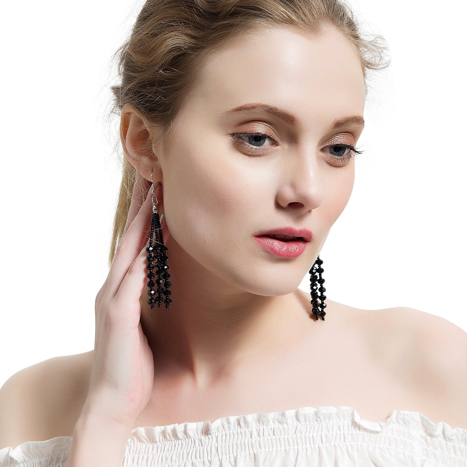 The 1920's Collection Vintage Style Charcoal Black Multitier Beaded Earrings for Women