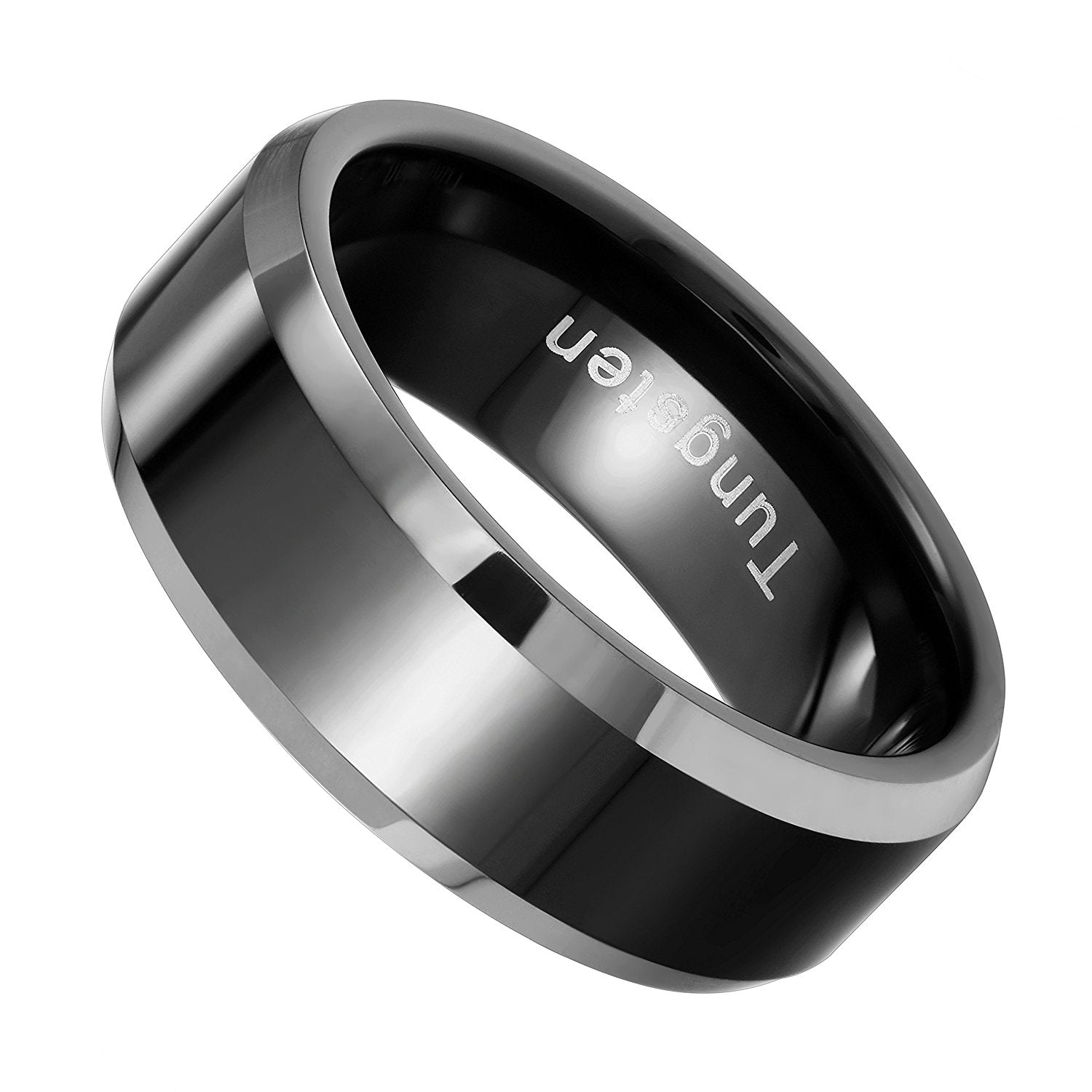 Urban Jewelry Solid Tungsten Men's Black Ring Band for Wedding or Engagement