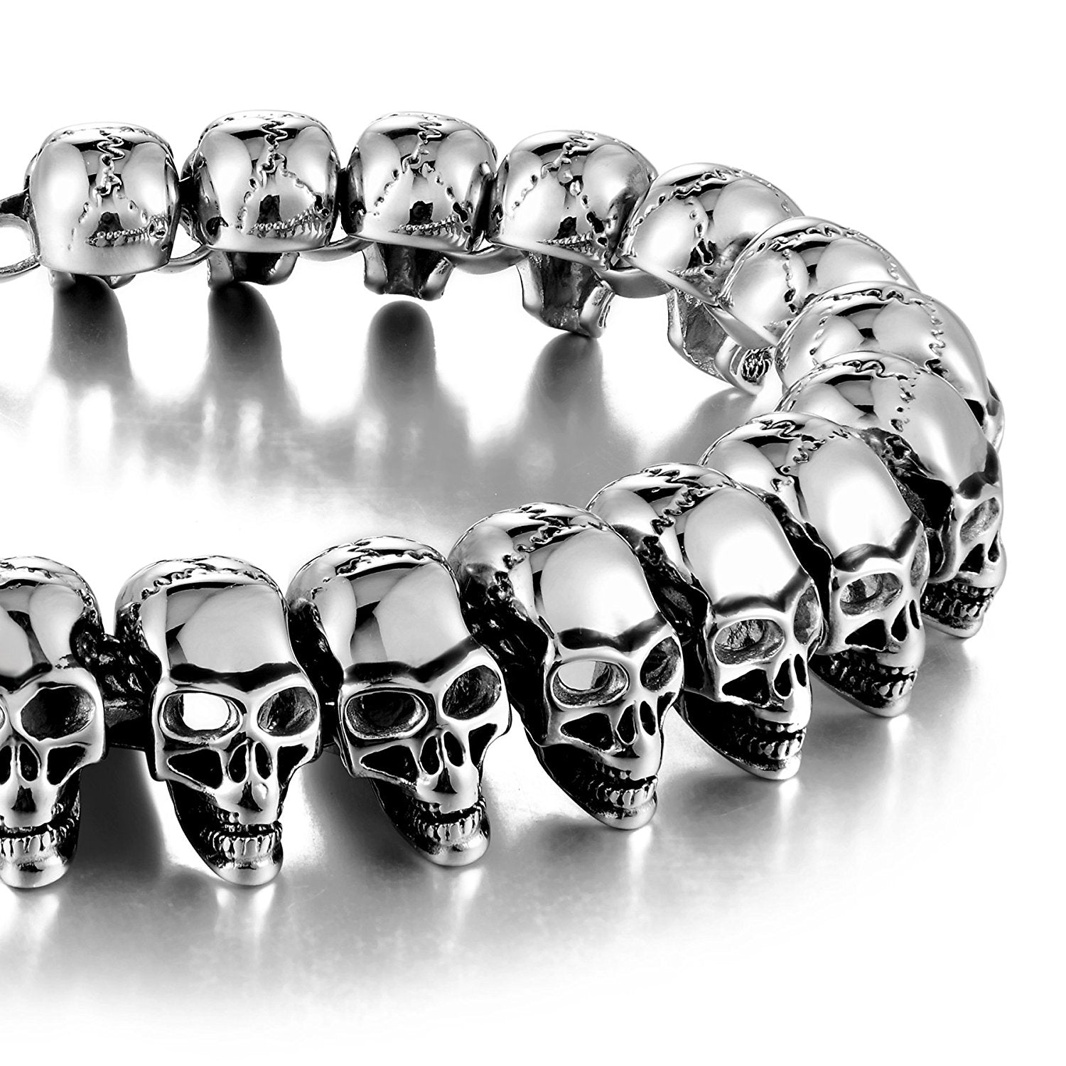 Urban Jewelry 8.5 Inches 316L Stainless Steel Skull Head Gothic Biker Bracelet for Men