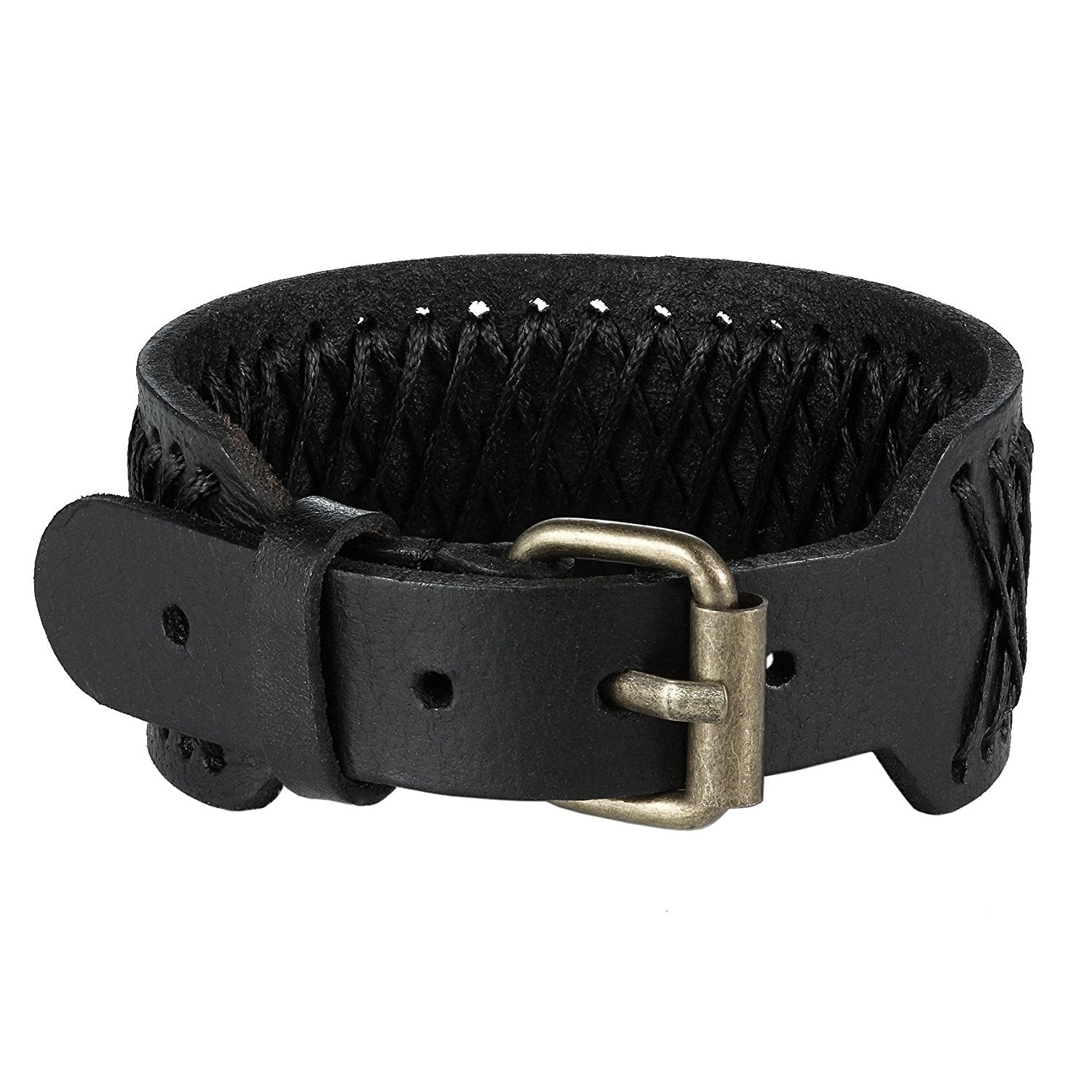 Urban Jewelry Black Genuine Leather Cuff Men's Bracelet Perfect as a Gift (adjustable 7.3 to 9.25 inches)