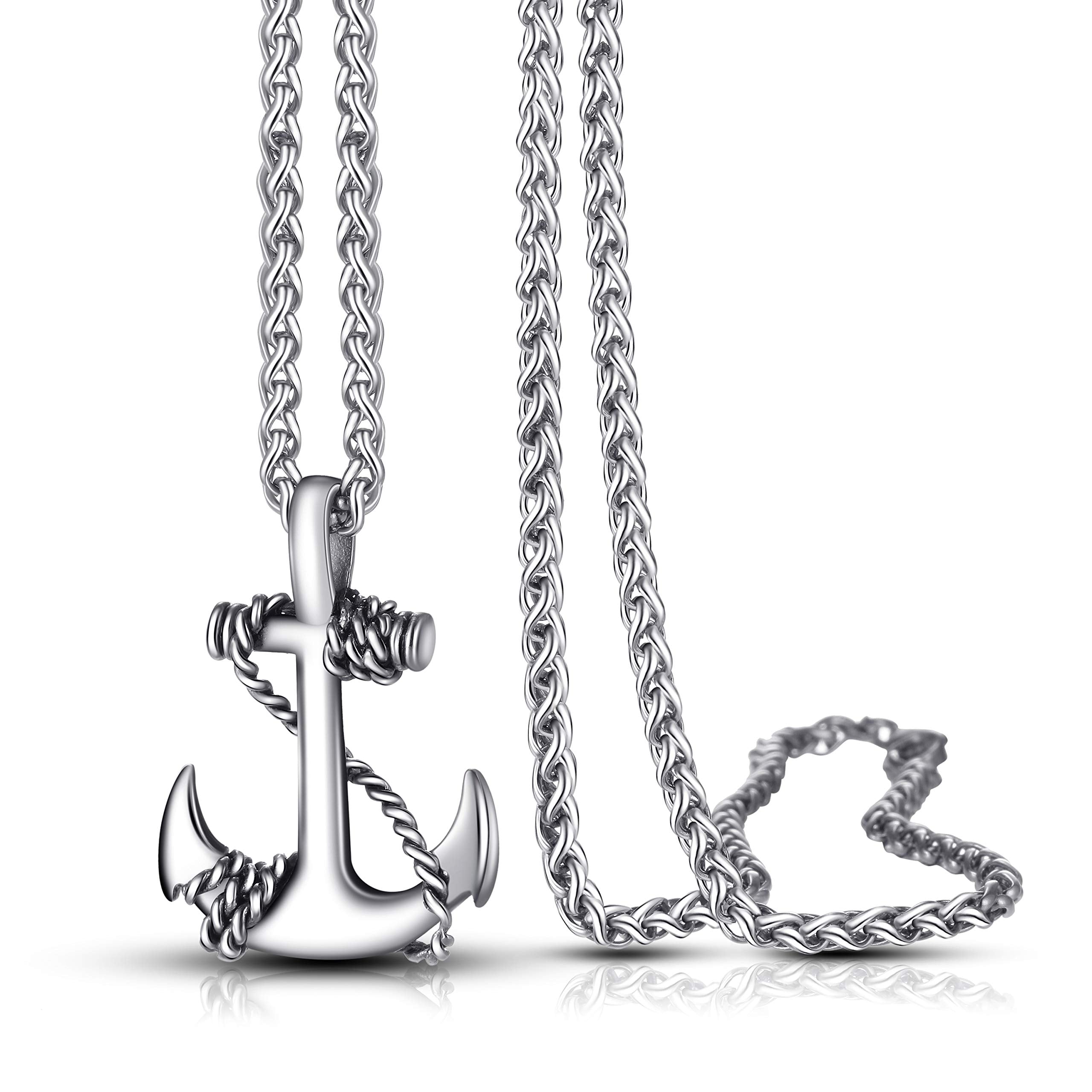 URBAN JEWELRY Men’s and Women’s Anchor Necklace – Radiant 316L Stainless Steel Silver Color Nautical Anchor Pendant with Steel Chain – Unisex Accessory, for Him or Her