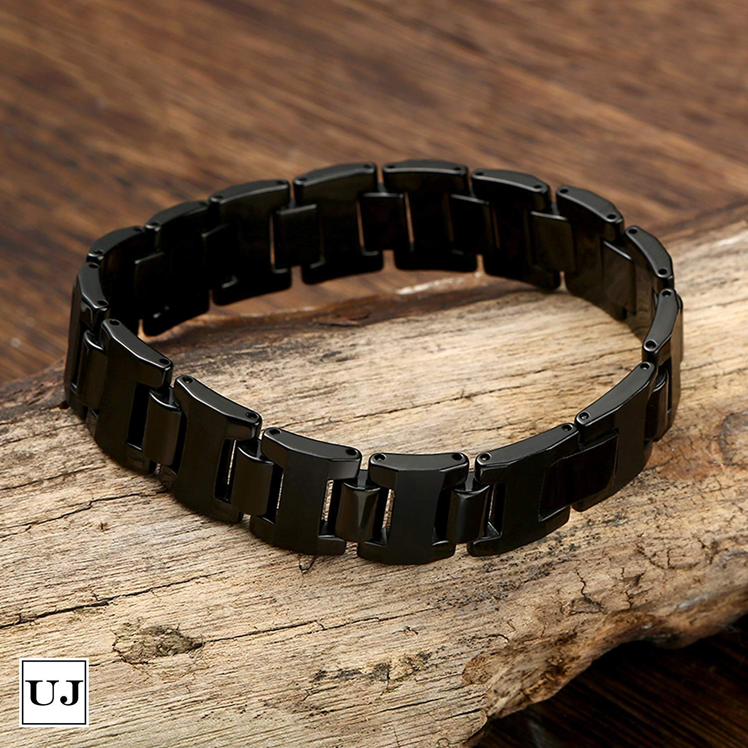 Urban Jewelry Stylish Black Solid Tungsten 8.3 Inches Link Bracelet for Men (Matte)