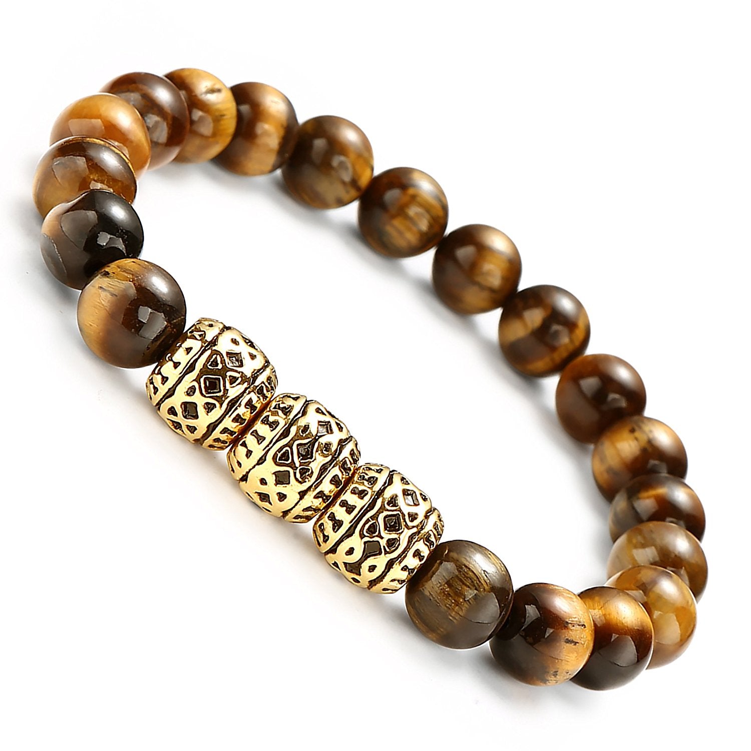 Urban Jewelry Beaded Cuff Bracelet with Stainless Steel Gold Color and Brown Beads