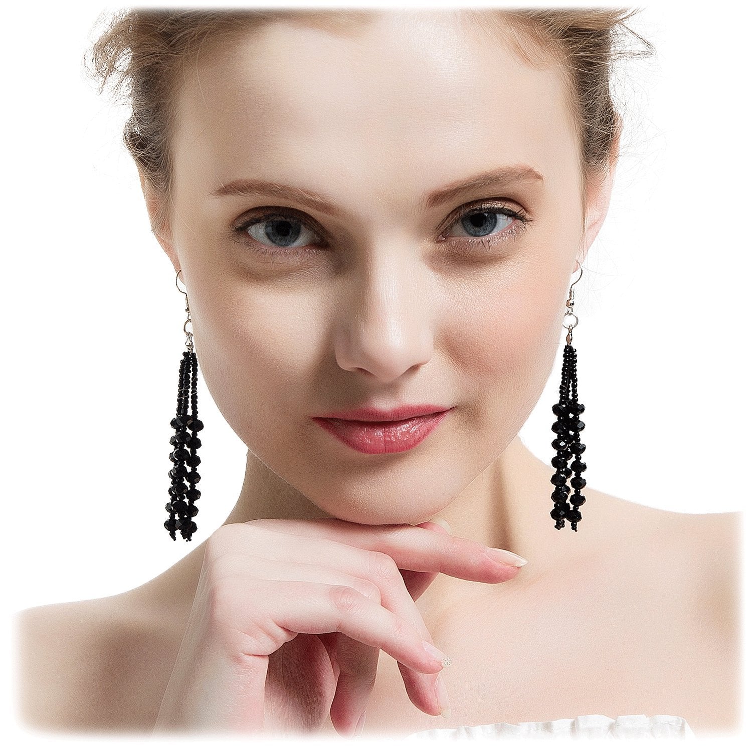 The 1920's Collection Vintage Style Charcoal Black Multitier Beaded Earrings for Women