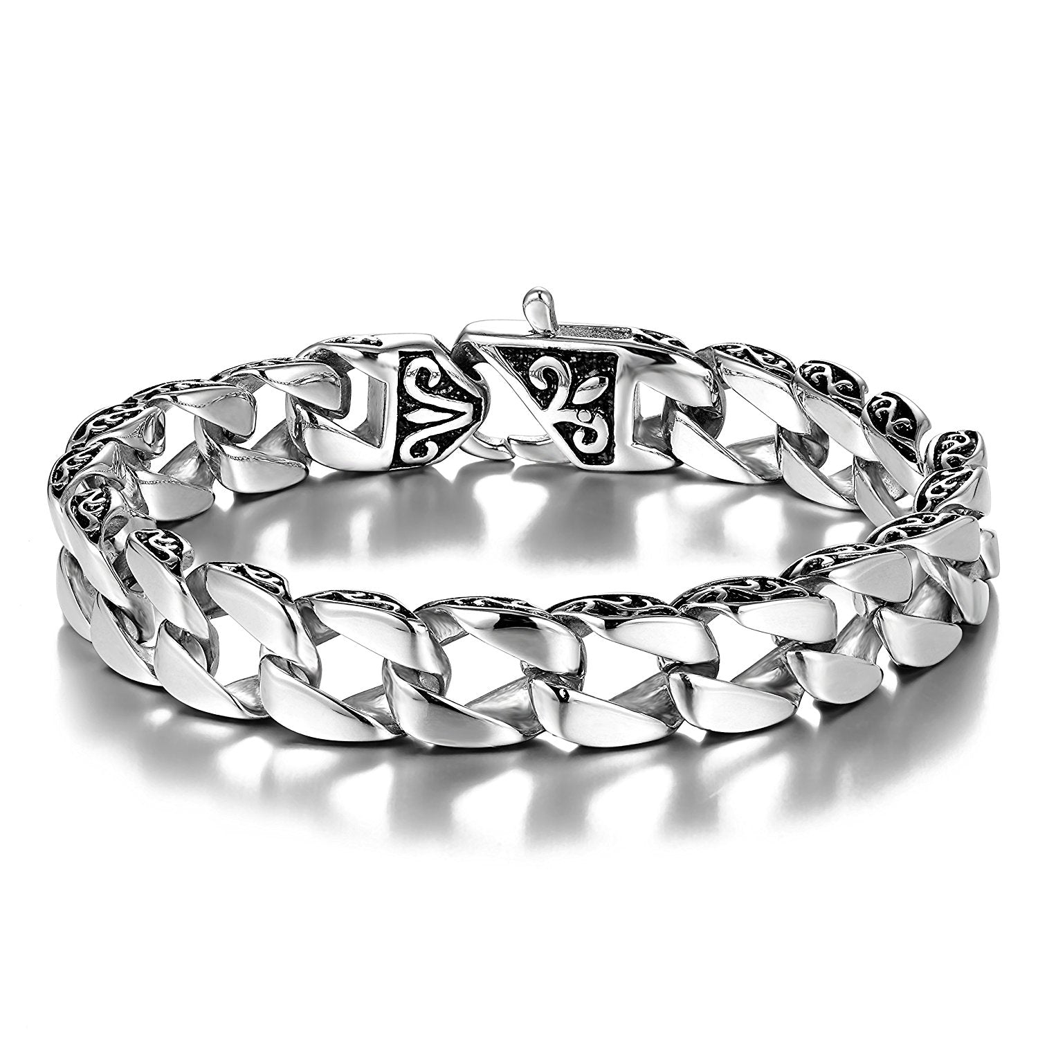 Urban Jewelry Beautiful Fleur De Lis Stainless Steel Link Bracelet for men (Silver, 8.5 Inches)