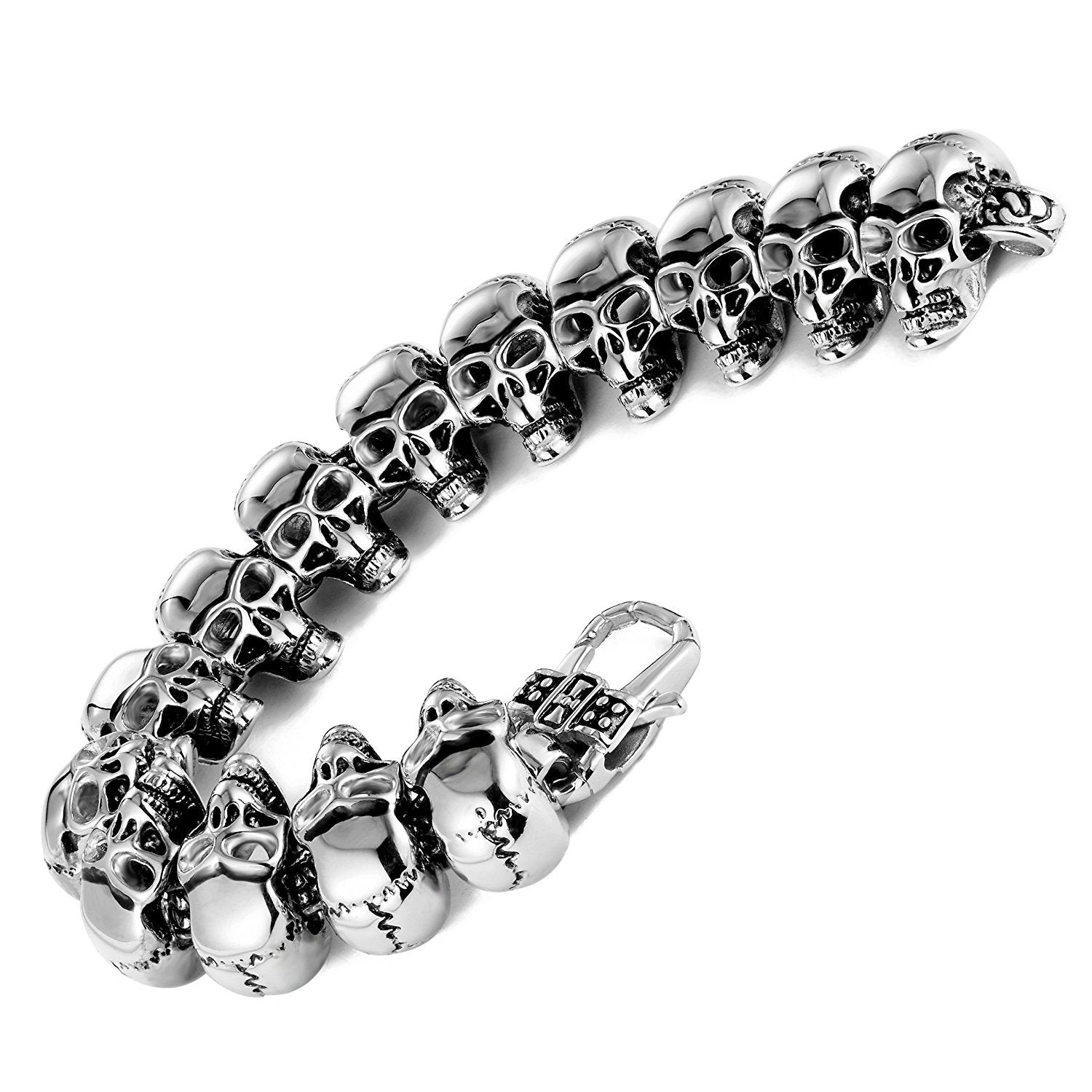 Urban Jewelry 8.5 Inches 316L Stainless Steel Skull Head Gothic Biker Bracelet for Men