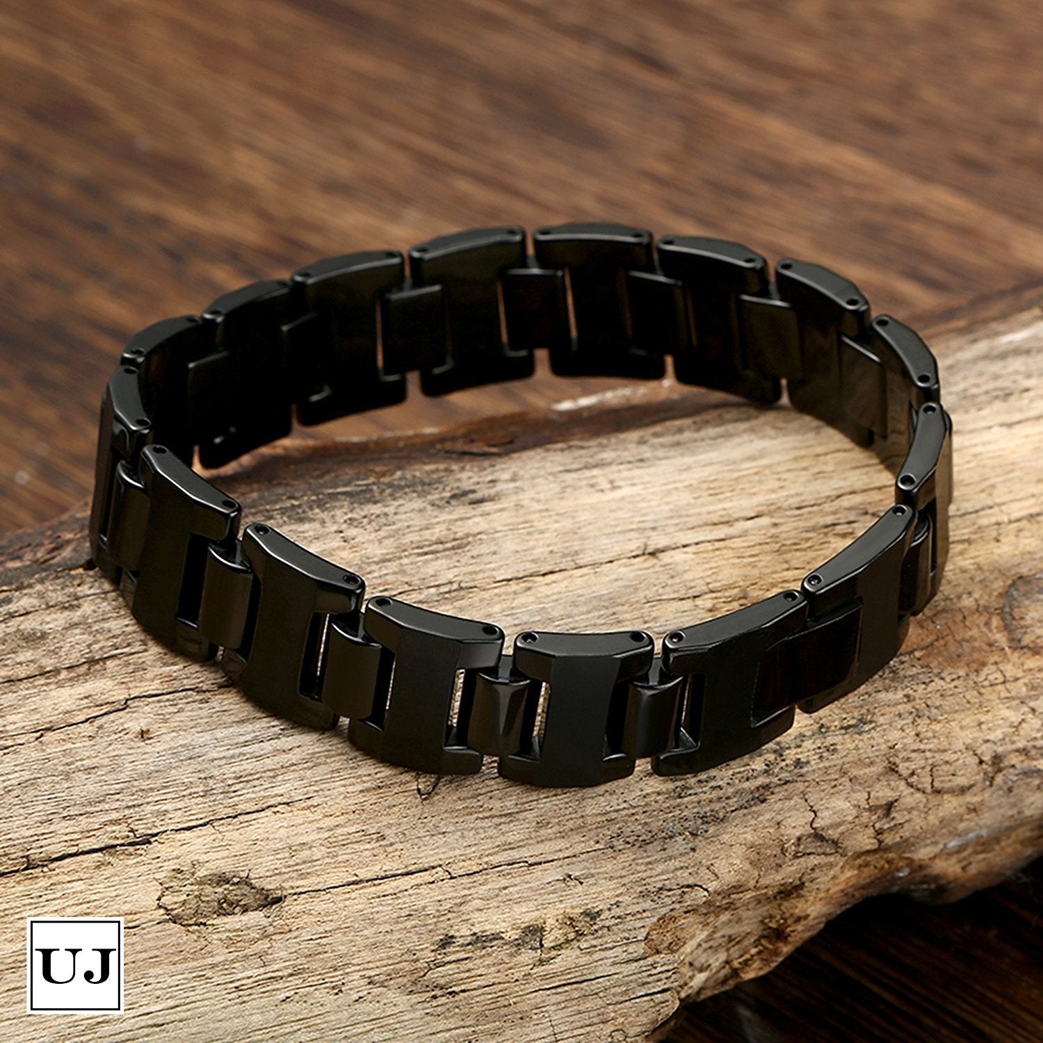 Urban Jewelry Stylish Black Solid Tungsten 8.3 Inches Link Bracelet for Men