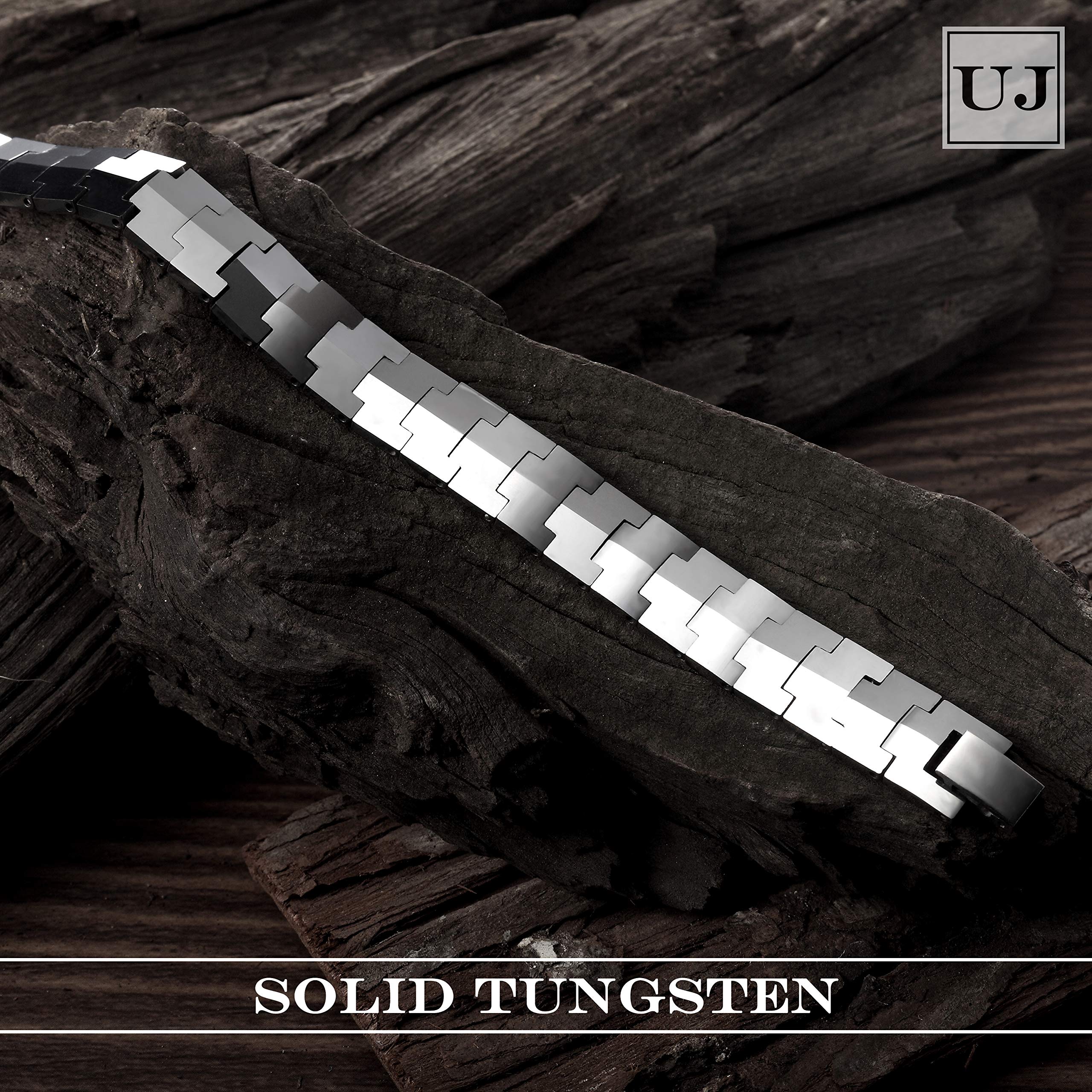 Entrancing Men’s Bracelet – Interlocking Track Link Design – Radiant Silver Finish – Scratch & Tarnish Resistant Solid Tungsten – Jewelry Gift or Accessory for Men