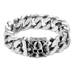 Urban Jewelry Unique 9 Inches Men's Stainless Steel Silver Skull Head Link Chain Bracelet