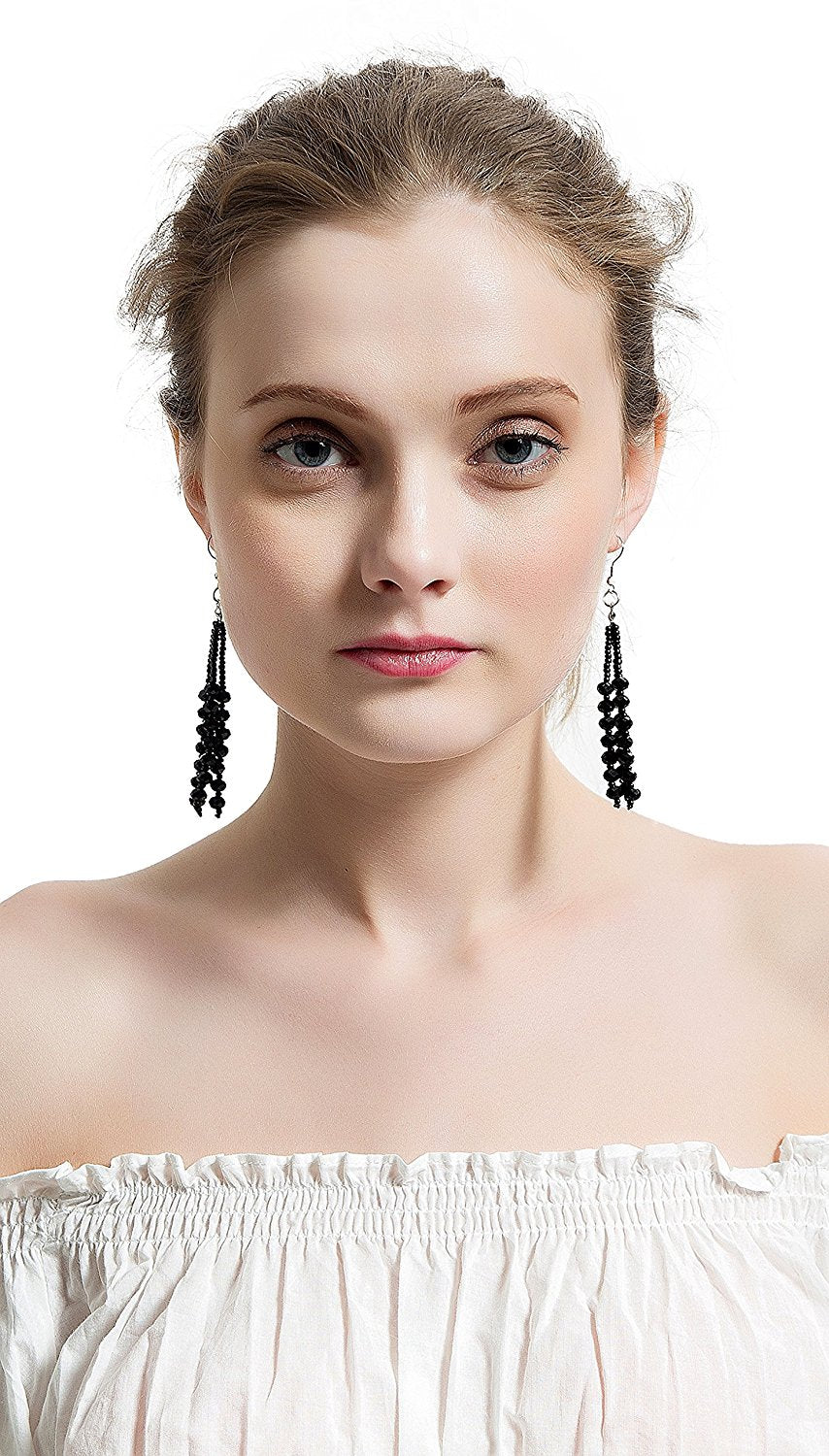 The 1920's Collection Vintage Style Charcoal Black Multitier Beaded Earrings for Women