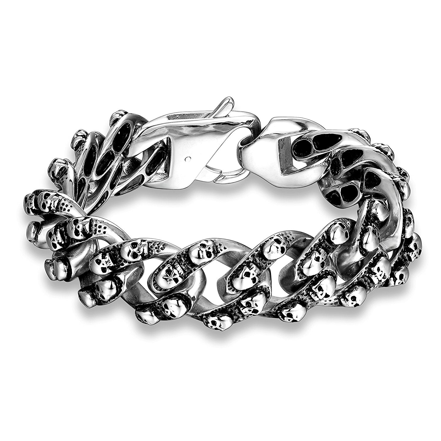 Urban Jewelry Elegant Men's Mini Skull Heads Chain Link Bracelet 8.85 Inches Stainless Steel (Silver Tone)