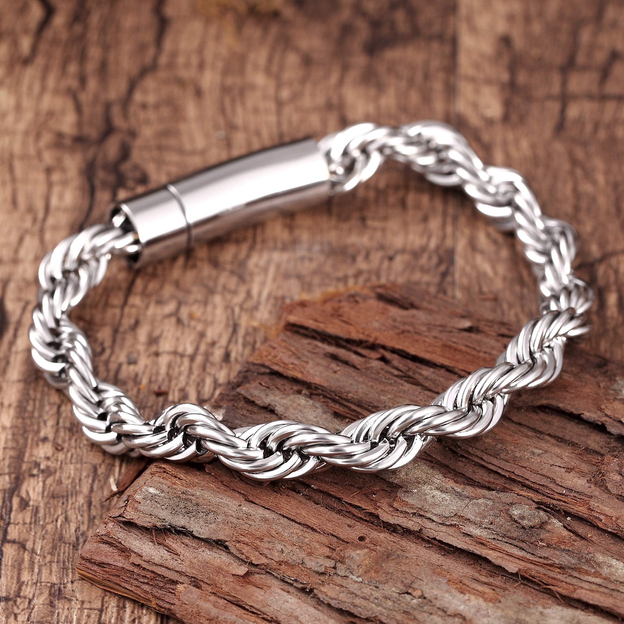 Luxe Men’s Bracelet – Rope Chain Design in a Lustrous Silver Finish – Rust & Discoloration Resistant Stainless Steel – Jewelry Gift or Accessory for Men