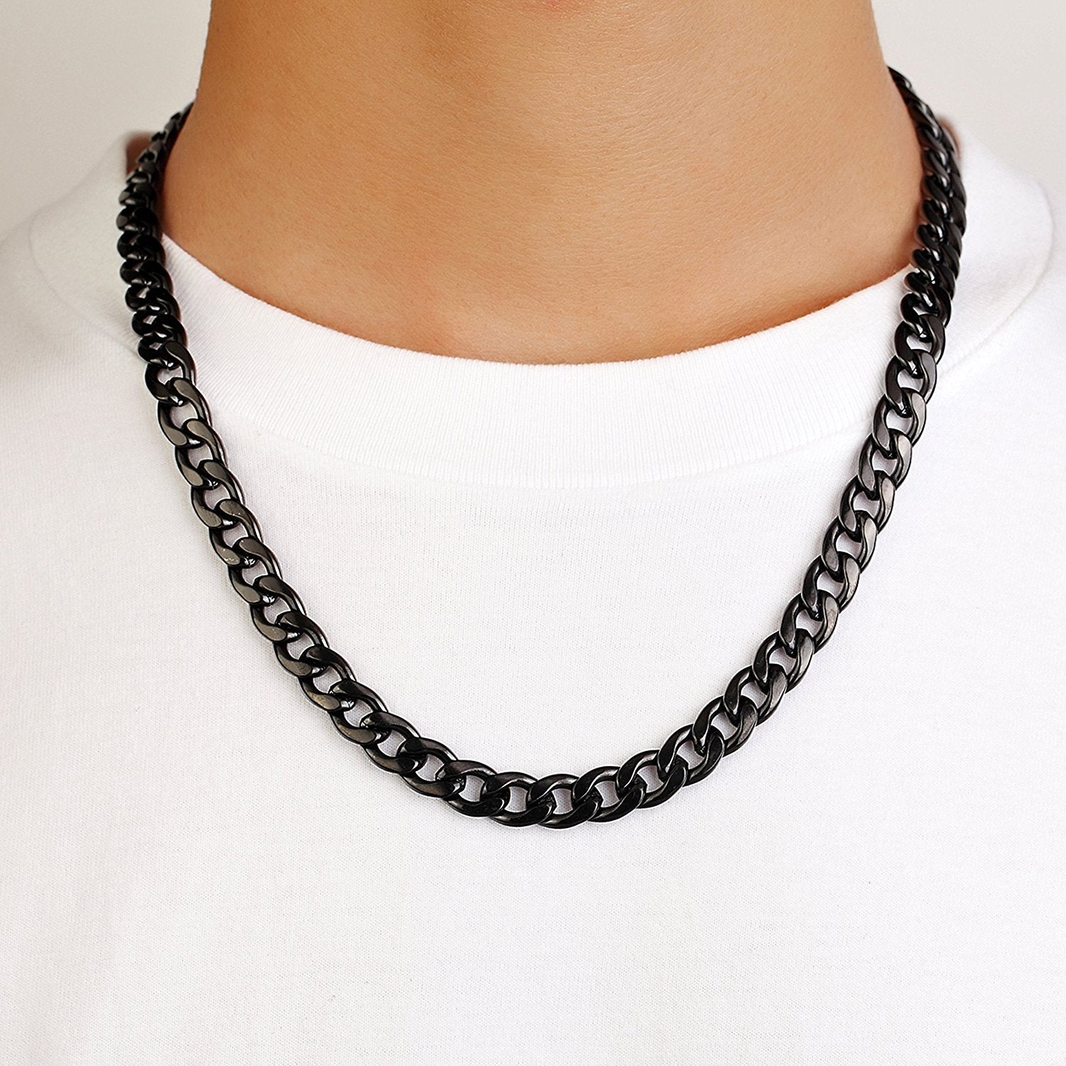 Urban Jewelry Polished Stainless Steel Men's Curb Chain Necklace in Variety of Sizes and Colors