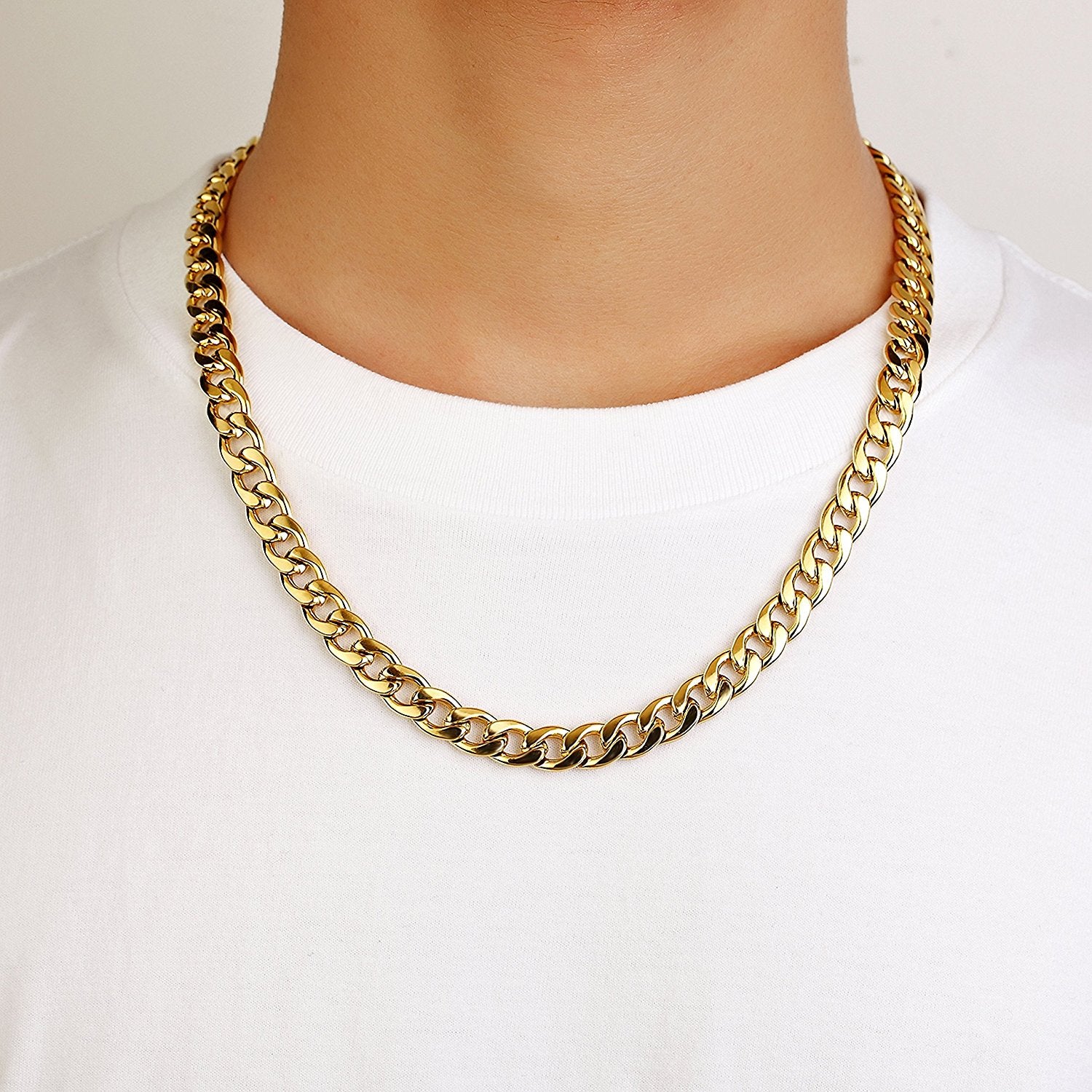Urban Jewelry Polished Stainless Steel Men's Curb Chain Necklace in Variety of Sizes and Colors