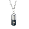 Image of Mens Stainless Steel Pill Cross Necklace Pendant - Black & Silver, 21" Inches Chain