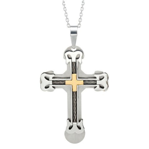 Urban Jewelry NYC Silver Gold Stainless Steel Large Heavy Men's Cross Necklace Pendant 21" inches Chain