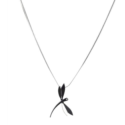 Good Luck Dragonfly Jewelry Clear Cubic Zirconia Pendant Stainless Steel 18" Necklace