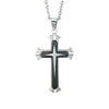 Image of Mens Polished 316L Stainless Steel Star Cross Necklace Pendant - Black & Silver, 21 Inch Chain