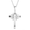 Image of Mens Polished Stainless Steel Silver Necklace Cross Pendant 21" Chain