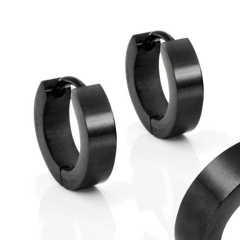 Urban Jewelry Black Stainless Steel Unisex Hoop Huggie Earrings