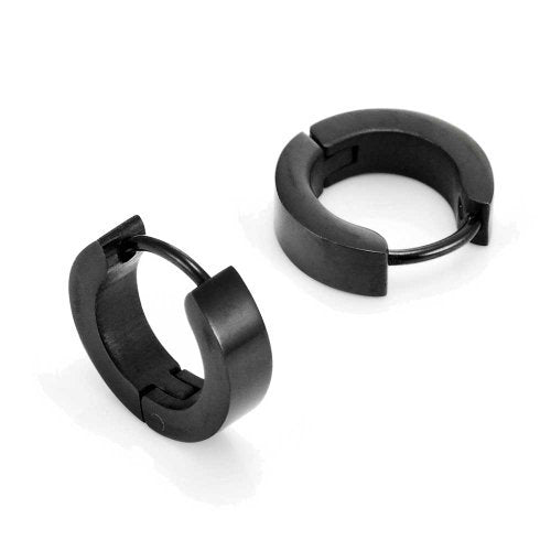 Urban Jewelry Black Stainless Steel Unisex Hoop Huggie Earrings