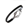 Image of Stylish Black Leather Bracelet Stainless Steel Jewelry for Women and Men