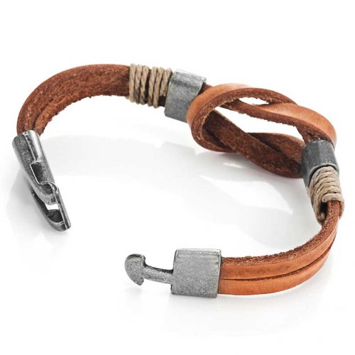 Urban Jewelry Leather Nautical Knot Bracelet for Him and Her 8 inch (Secure New Clasp)