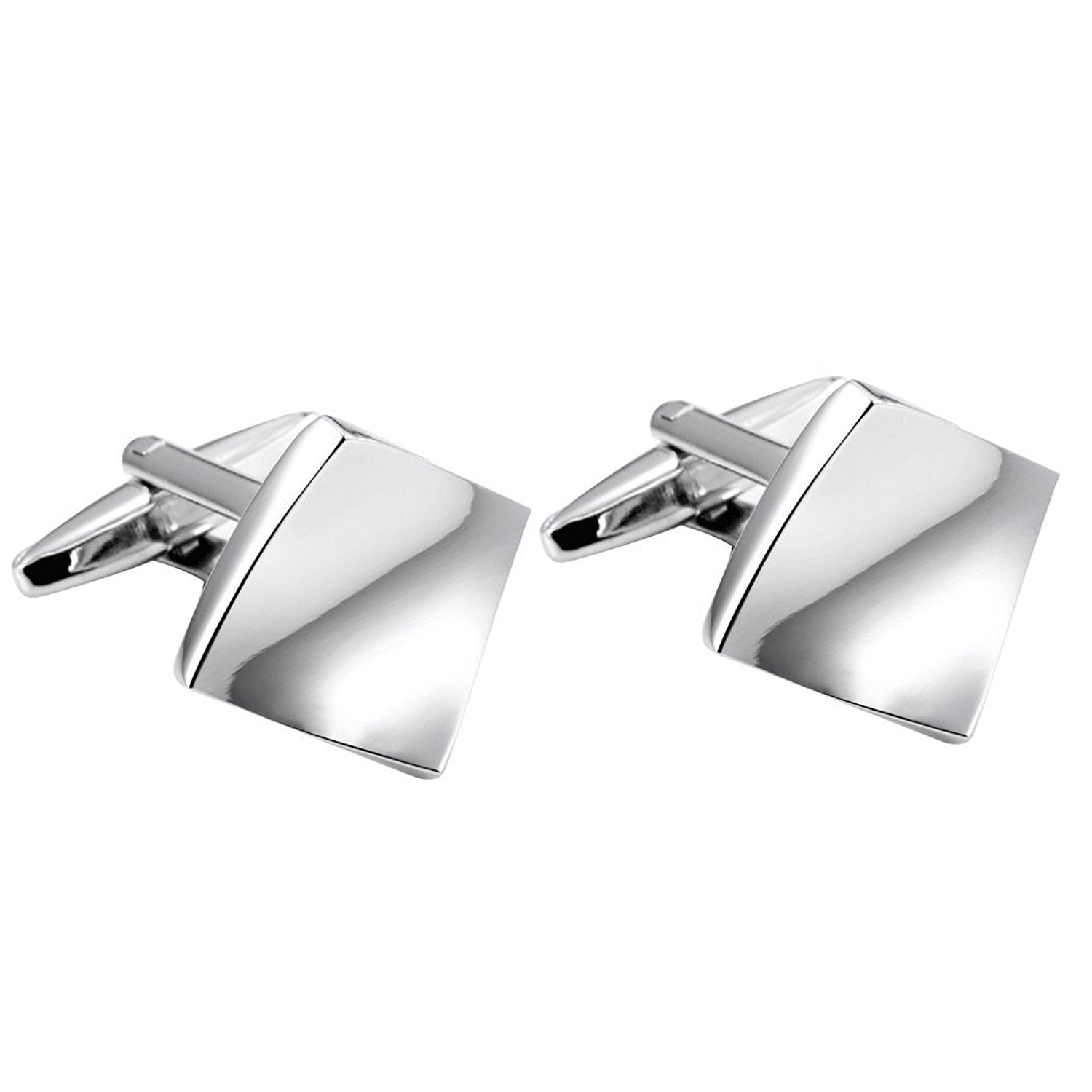 Unique Modern Art Bended Square Stainless Steel Men's Cufflinks (Silver Color)