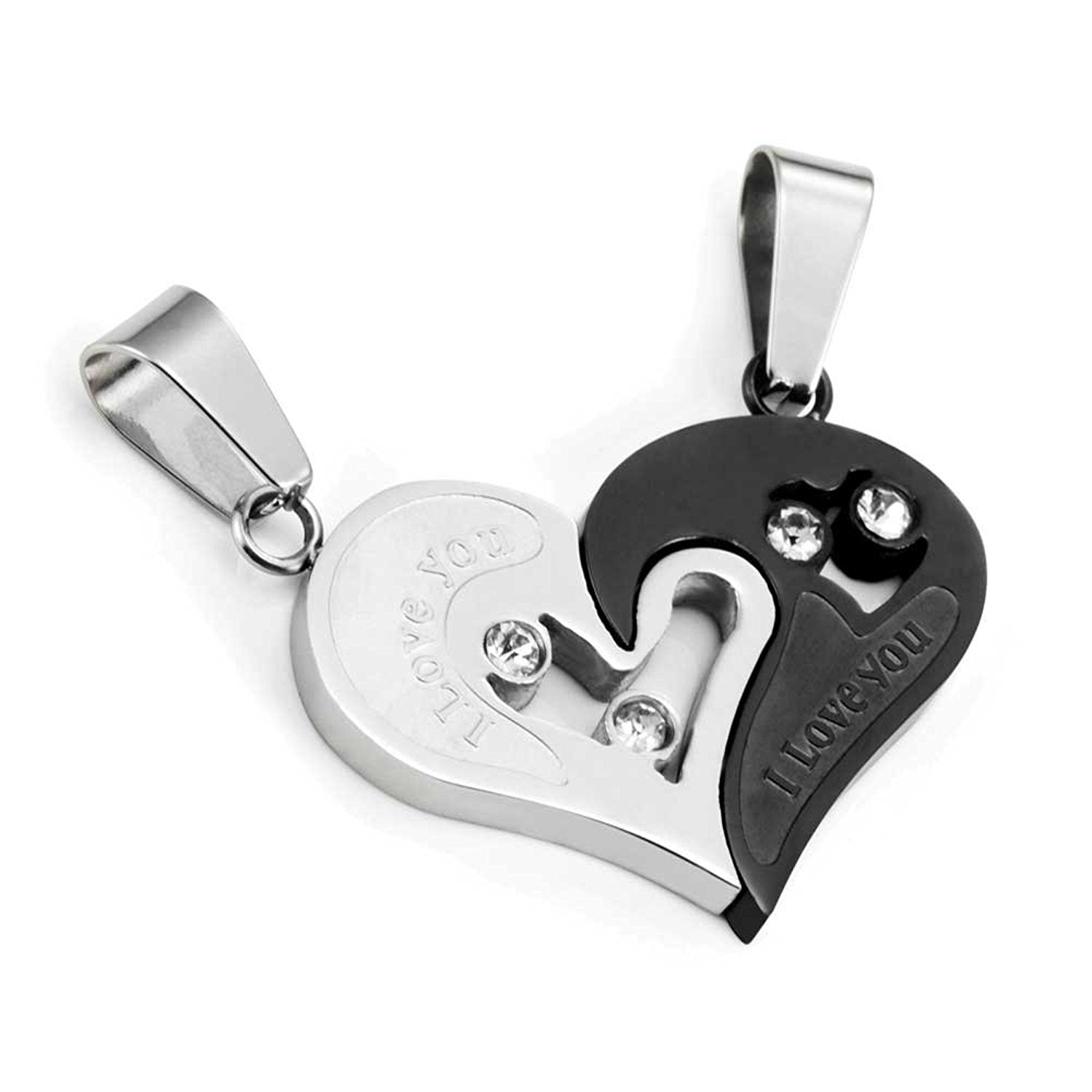 2pcs His & Hers Couples Gift Heart Pendant Love Necklace Set for Lover Valentine 19" & 21" Chain, Men, womens