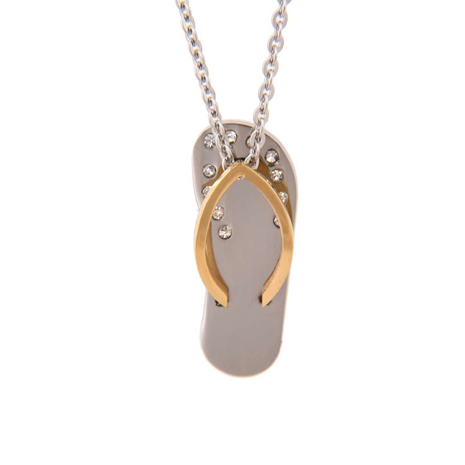 Unique Good Luck Shoe Stainless Steel Pendant Small Cubic Zirconia Stones Necklace Chain 20"