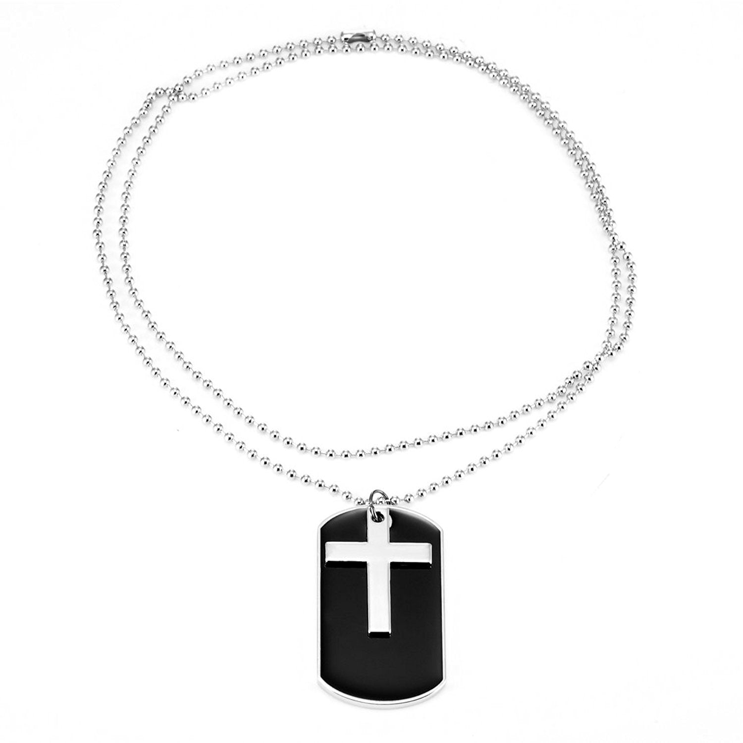 Urban Jewelry Unique Army Style Black Dog Tag Silver Cross Pendant Mens Necklace, 30 inch Adjustable Chain