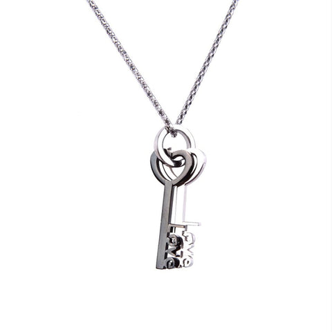 Lovers Key to Your Heart Stainless Steel Pendant Chain Necklace 21"