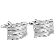 Urban Jewelry Industrial Stripes Design Stainless Steel and Seashell Cufflinks for Men