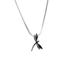 Image of Good Luck Women Cubic Zirconia Stainless Steel Dragonfly Pendant Chain Necklace 18" (Black, Silver)