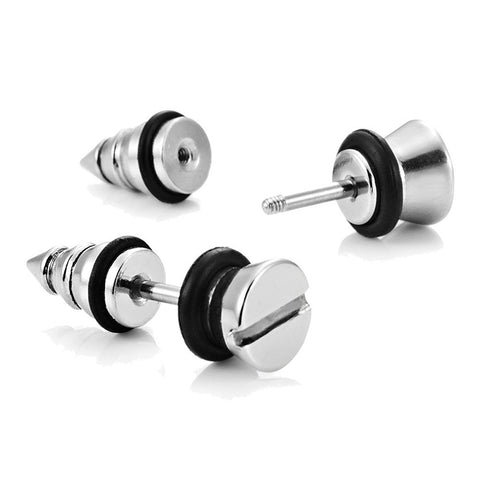 Cool Stainless Steel Men's Stud Screw Earrings for men, 7mm Diameter Silver Color