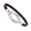 Image of Stylish Black Leather Bracelet Stainless Steel Jewelry for Women and Men