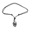 Image of Men's Vintage Biker Style Skull Adjustable Black Genuine Leather Necklace