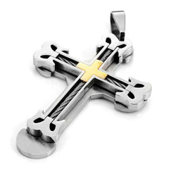 Urban Jewelry NYC Silver Gold Stainless Steel Large Heavy Men's Cross Necklace Pendant 21" inches Chain